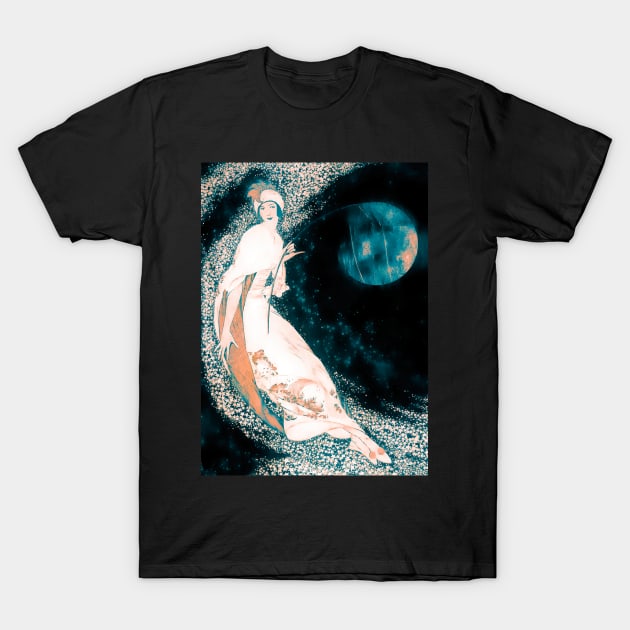 Woman and the Teal Moon T-Shirt by LittleBean